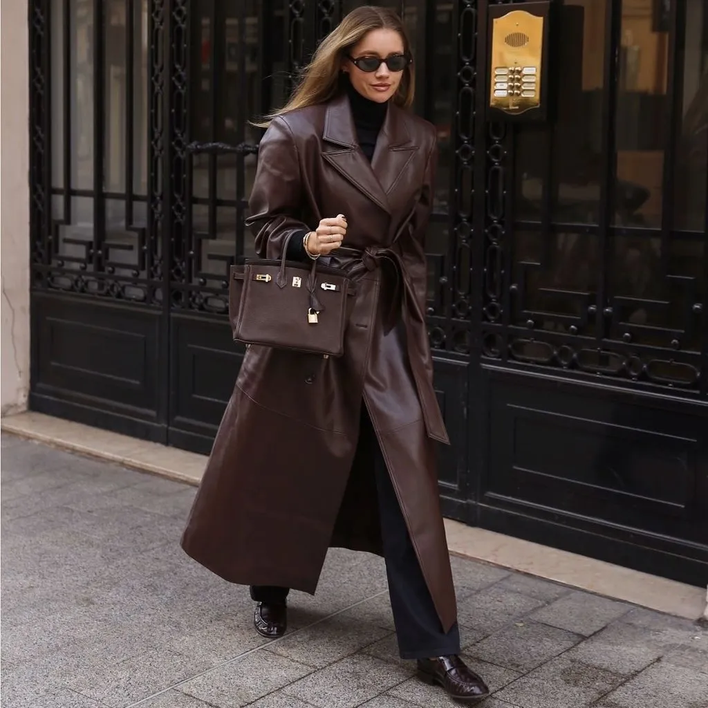 Long Leather Trench Coat
